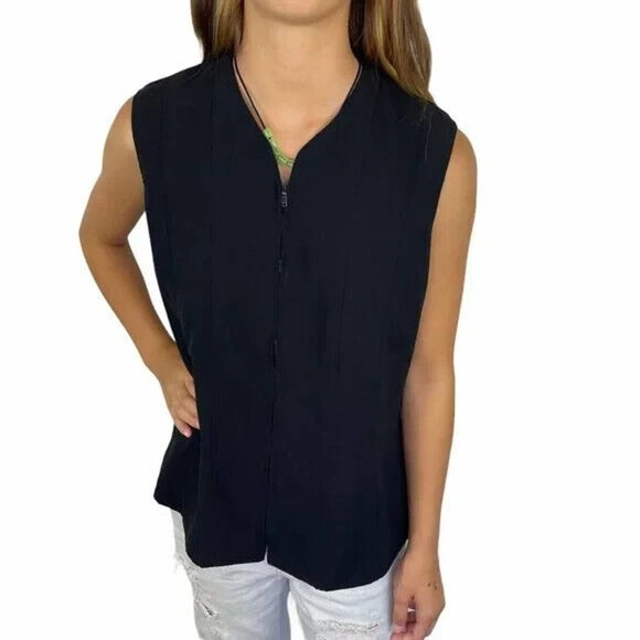 Halston Black Full Zip Slim Fit Sleeveless Vest Size 12 - Picture 4 of 5